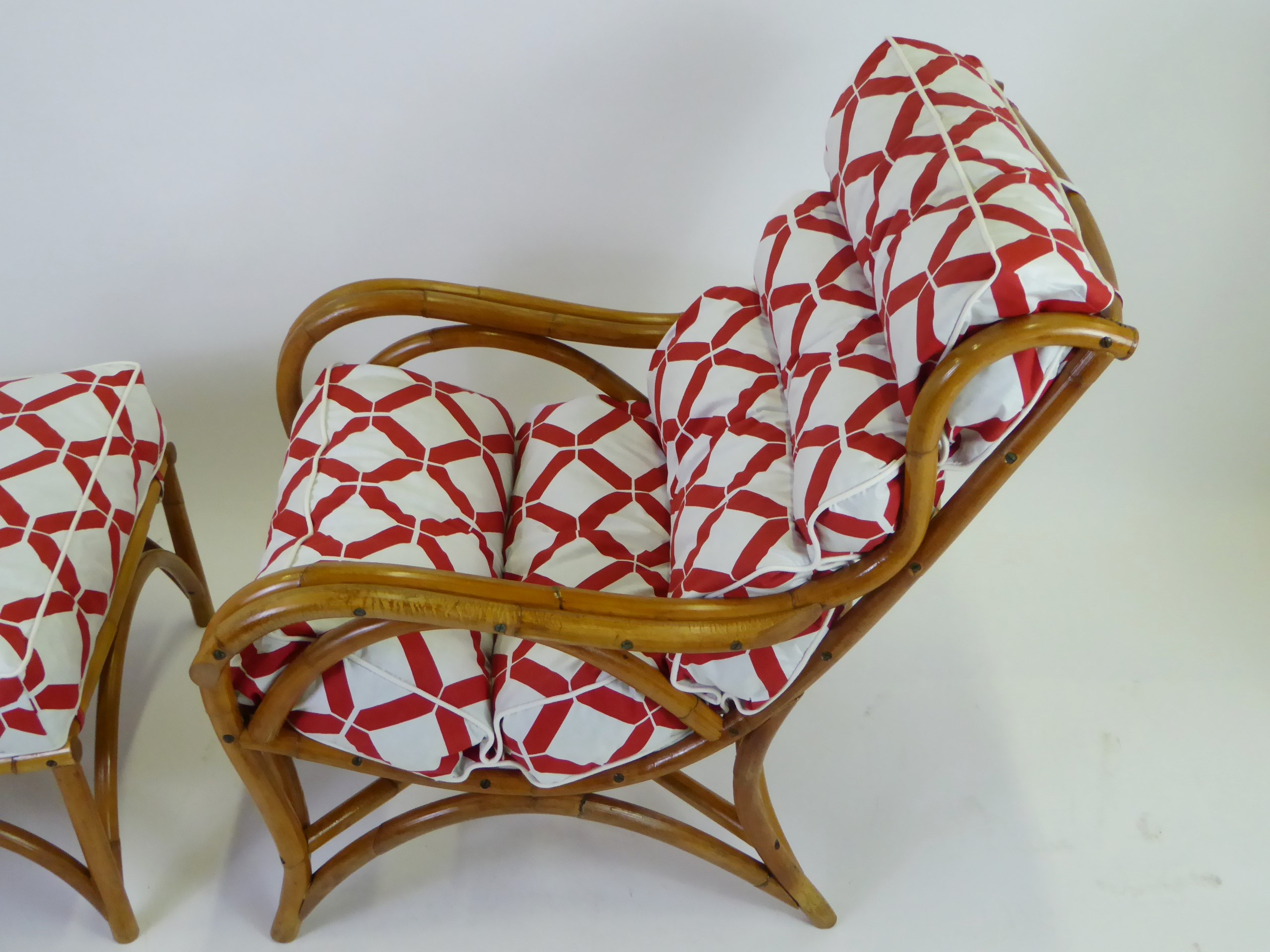 SOLD 1940s Frankl Style Rattan Lounge Chair with Ottoman - Glo Gallery