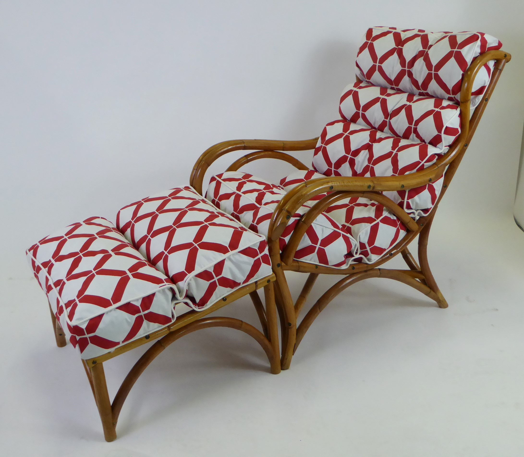 1940s Frankl Style Rattan Lounge Chair with Ottoman Glo