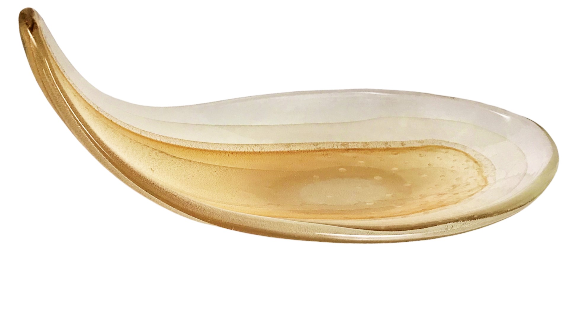 Gold / Clear Blown Murano Glass Shallow Elongated Vessel by Seguso Italy 1960s