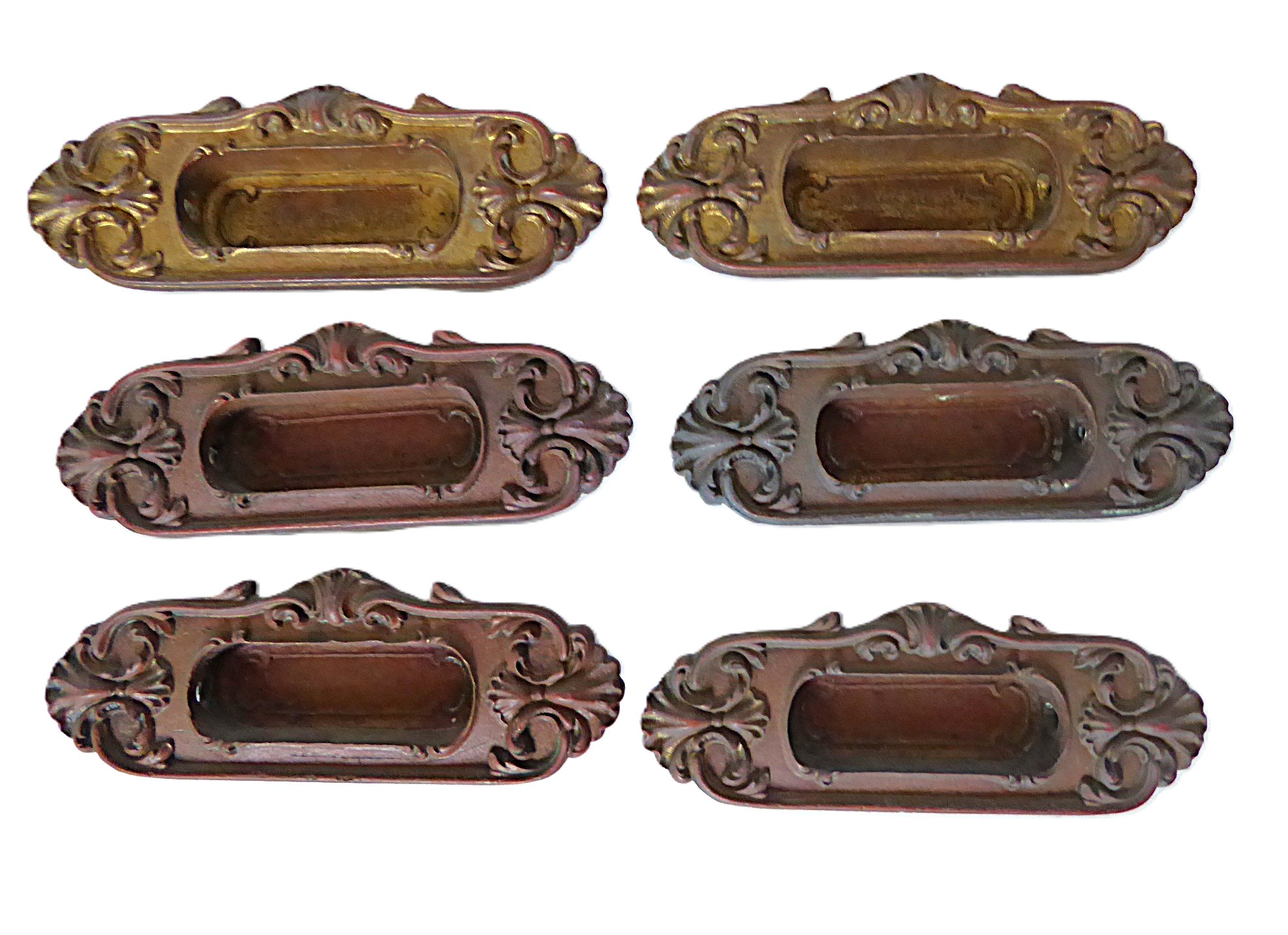 Antique Bronze Beaux Arts Sash Lifts Pulls Set of 6 from The Chatsworth NYC 1900