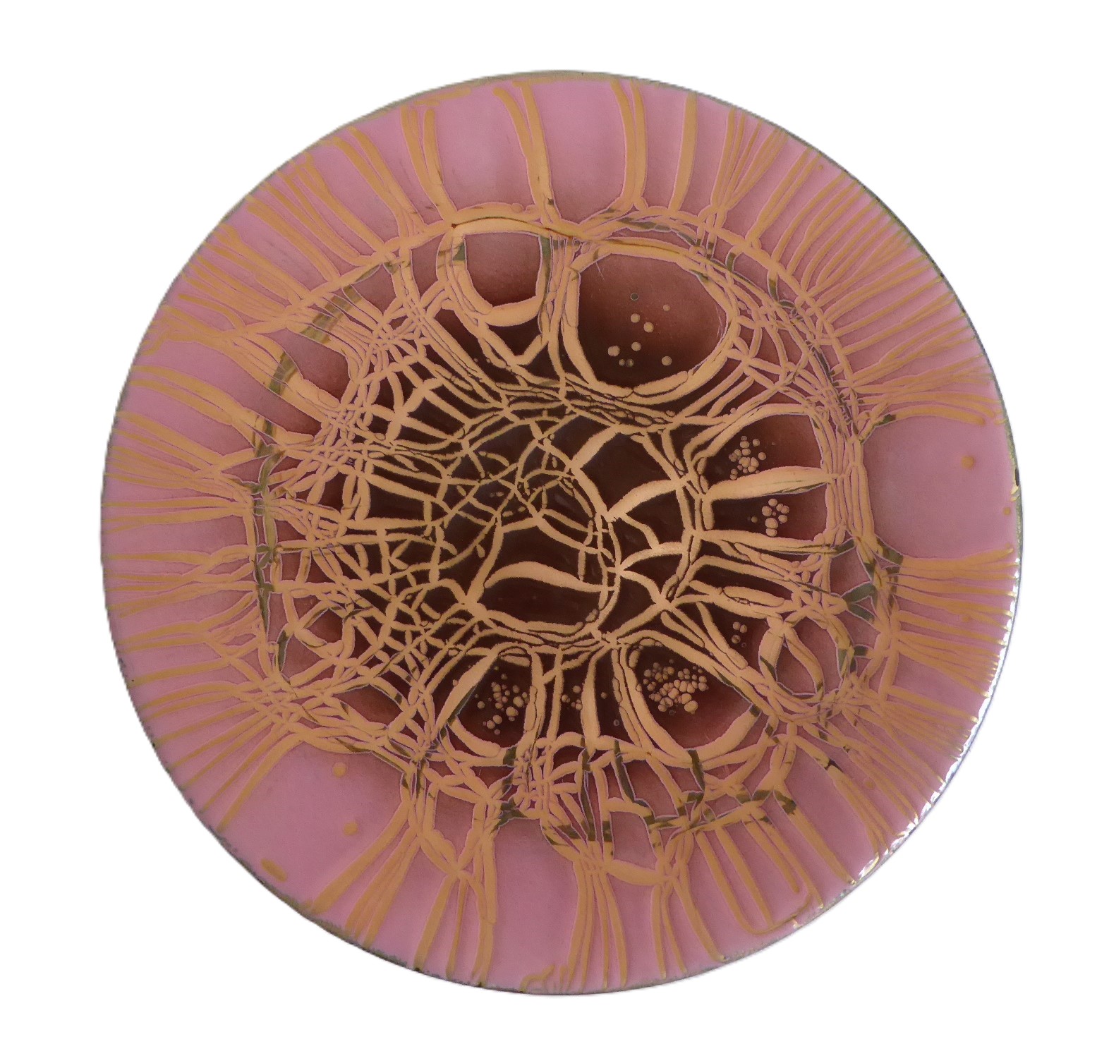 Mid Century Modern Abstract Design Platter w. Pink & Copper Enamels by Harold Tishler 1950s