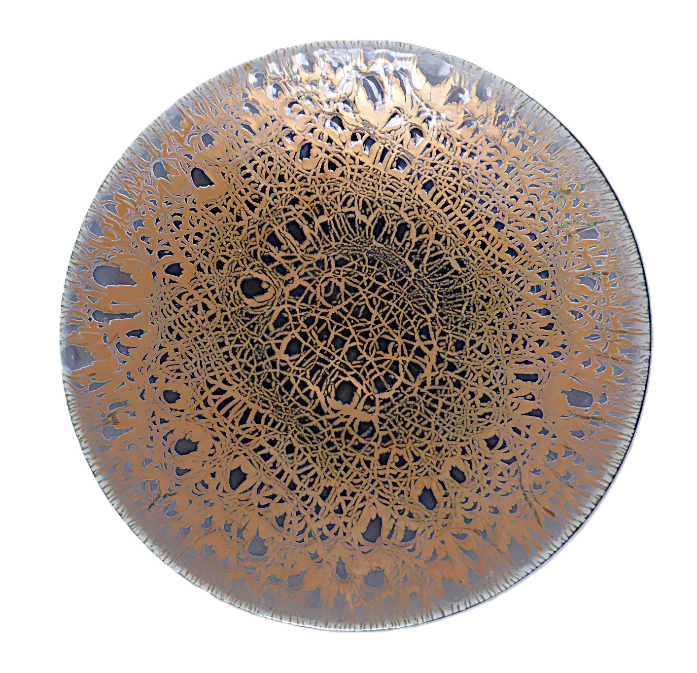 Large Mid Century Modern Abstract Design Copper Enamel Platter by Harold Tishler 1950s