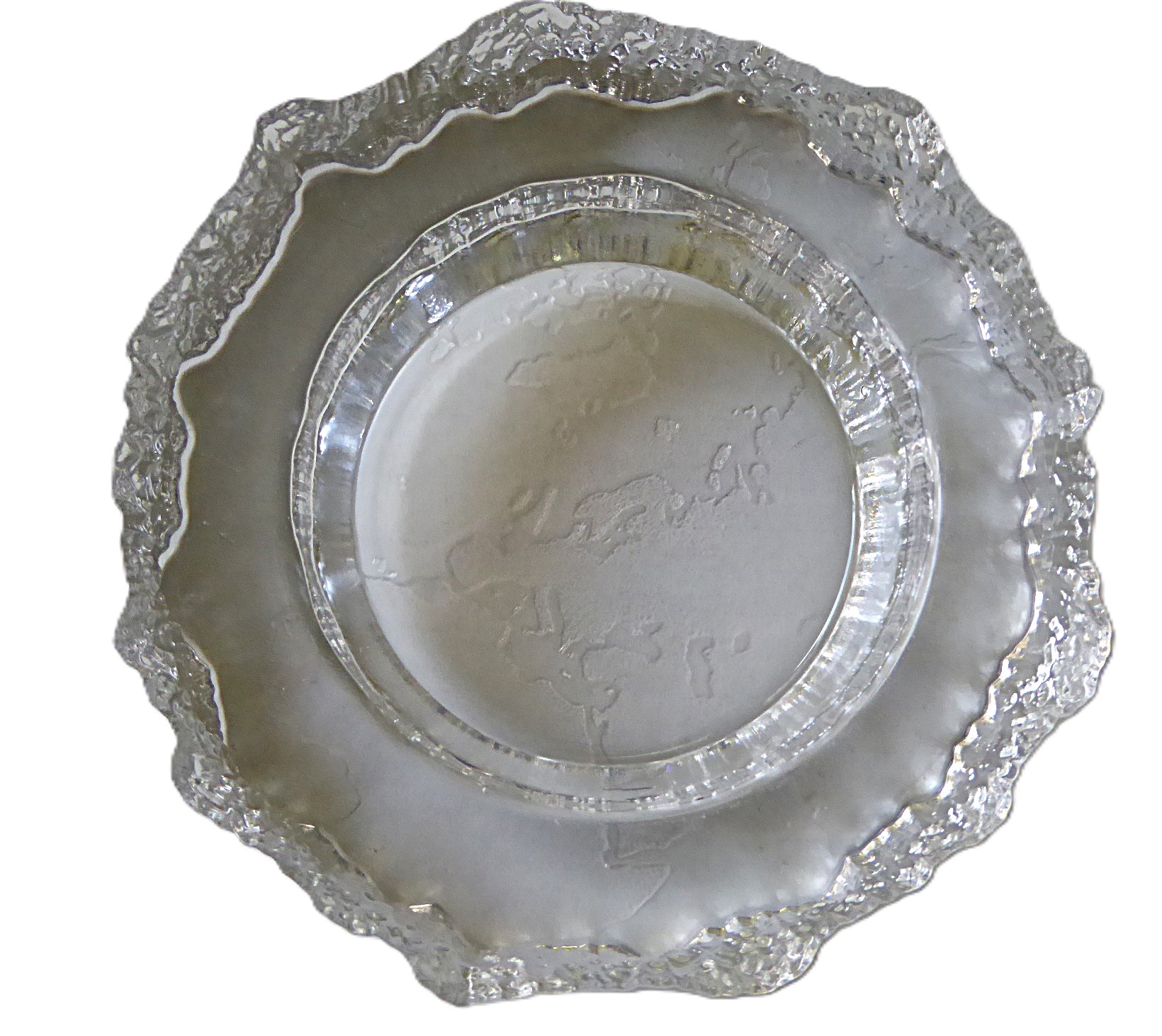 Scandinavian Modern Brutalist Iittala ASLAK Glass Vessel w. Map Tapio Wirkkala Finland 1970s