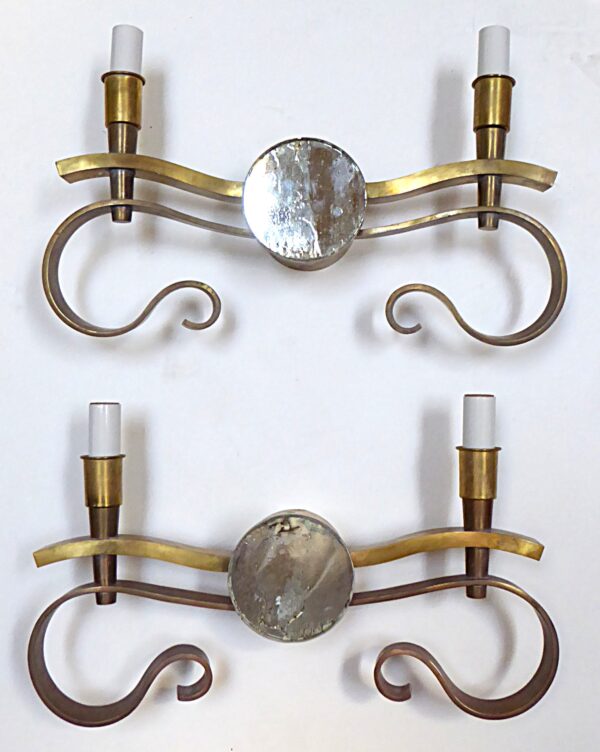Large Pair French Art Deco Period Hollywood Regency Gilt Bronze Sconces1930s