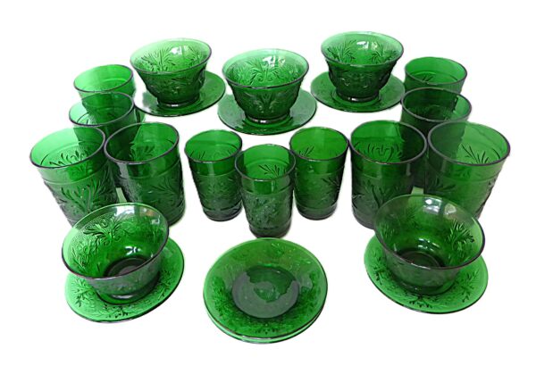 Anchor Hocking Depression Glass Sandwich Pattern Forest Green Color -1950s - 23 Pieces