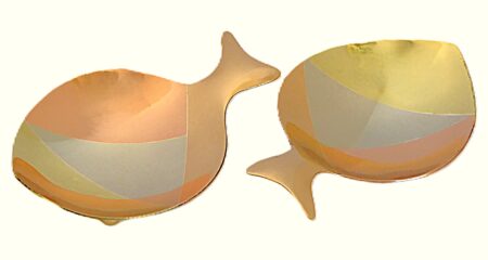 Pair 3-metal Fish Form Small Footed Vessels by E. Cabello, Mexico 1960s