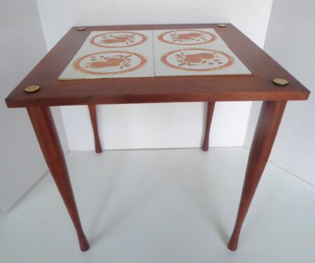 Georges Briard Mid Century Modern Small Wood Side Table w. Tile Top. c. 1969